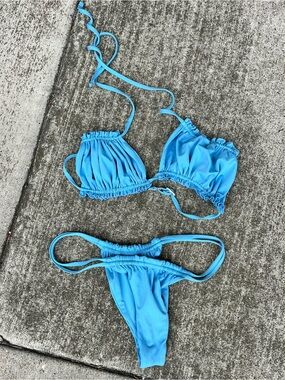 Toast Swim Blue Ruffled Bikini Swim Set